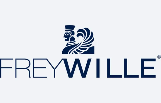FREYWILLE Logo mit stilisiertem Profil in Blau