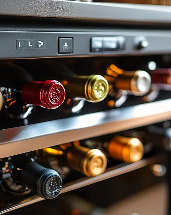 Weinflaschen in einem modernen Unterbau-Weinkühlschrank
