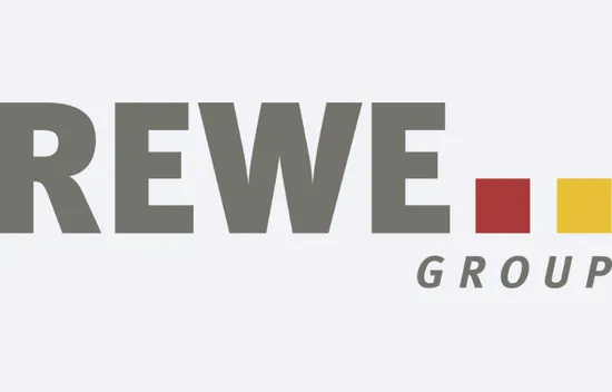 REWE Group Logo mit roten und gelben Quadraten