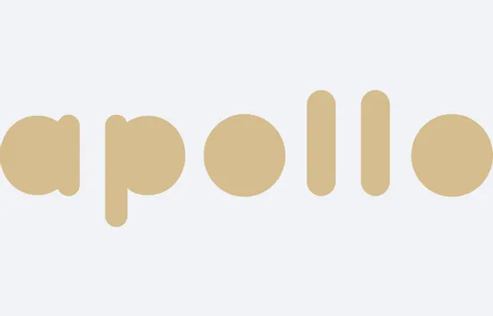 Apollo-Logo in Beige auf hellgrauem Hintergrund