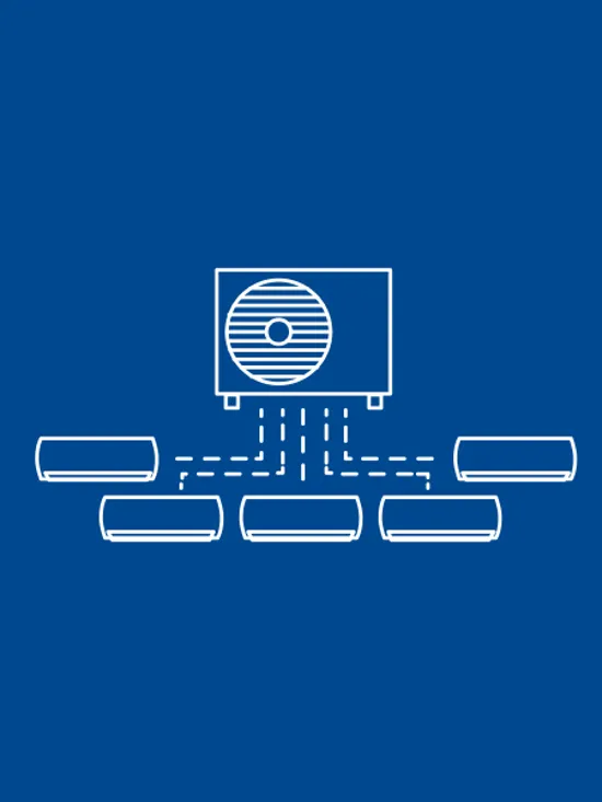 Diagramm des zentralen Klimaanlagensystems auf blauem Hintergrund