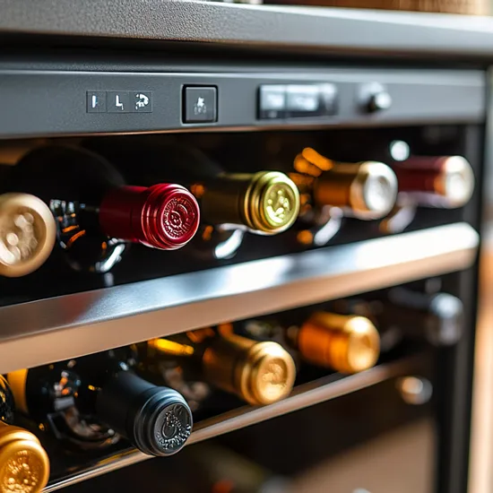 Weinflaschen in einem modernen Unterbau-Weinkühlschrank