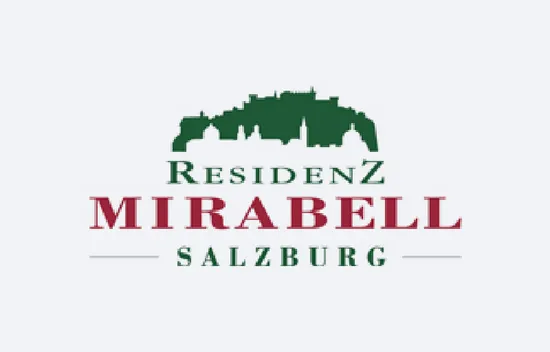 Logo Residenz Mirabell Salzburg mit Silhouettenkunst in Grün und Rot