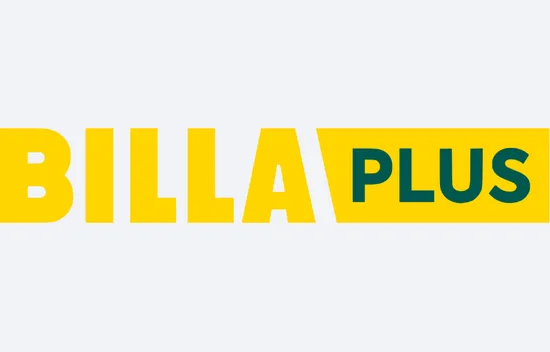 BILLA PLUS Logo in Gelb und Grün auf hellem Hintergrund