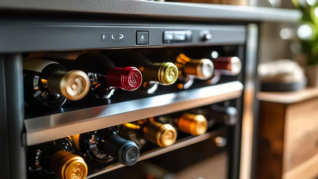 Weinflaschen in einem modernen Unterbau-Weinkühlschrank